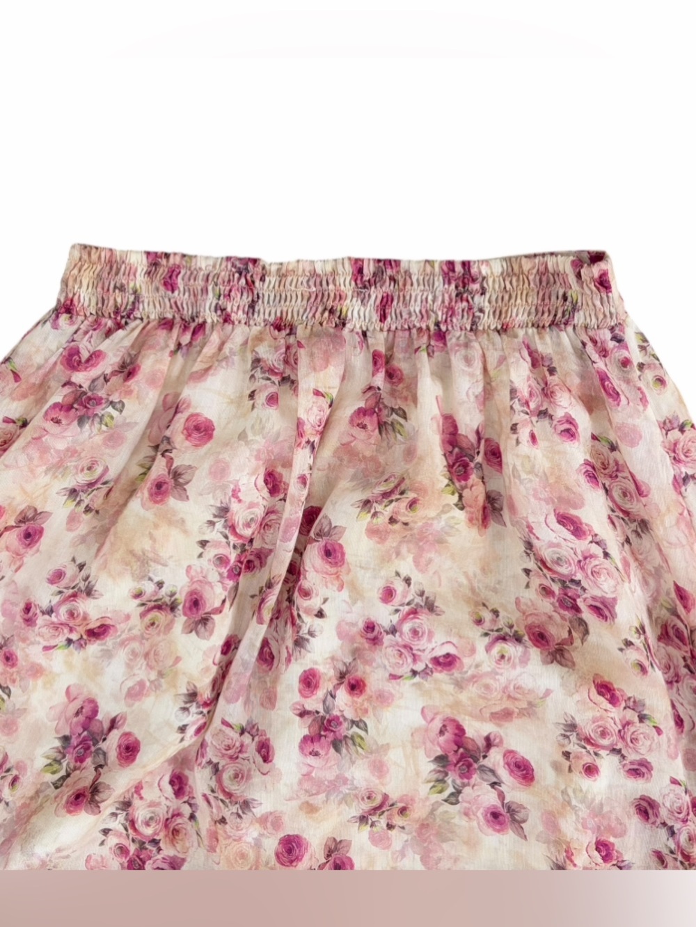 Romantic Cottagecore Cream Skirt with Pink Floral Print - Picture 3 of 13